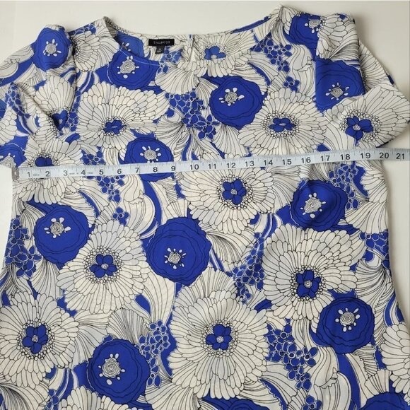 𝅺talbots Floral SS Blouse Blue White M - Picture 8 of 10